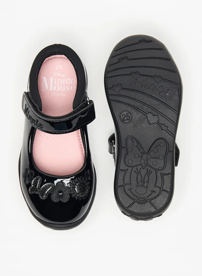 Disney Minnie Mouse Applique Mary Jane School  Shoes with Hook and Loop Closure