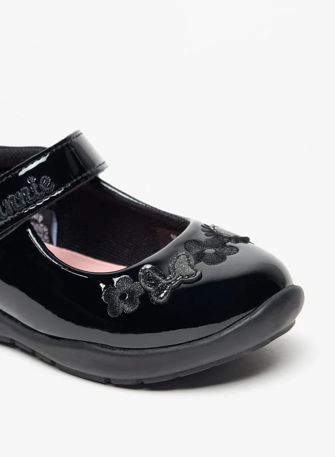 Disney Minnie Mouse Applique Mary Jane School  Shoes with Hook and Loop Closure