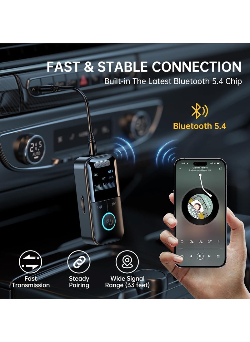 GUDOO - Bluetooth 5.4 Audio Transmitter Receiver, 4-in-1 Wireless Adapter for Airplane, Car, TV, Laptop, Radio with Low Latency, HD Screen, TF Card Support, Aux Connectivity - Image 1