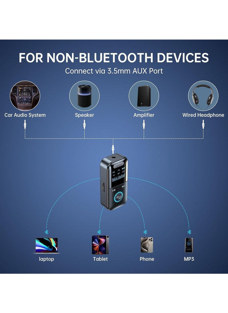 GUDOO - Bluetooth 5.4 Audio Transmitter Receiver, 4-in-1 Wireless Adapter for Airplane, Car, TV, Laptop, Radio with Low Latency, HD Screen, TF Card Support, Aux Connectivity - Image 1