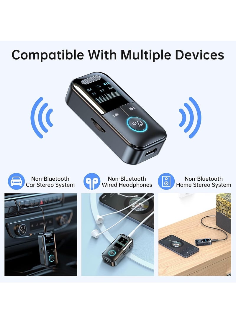GUDOO - Bluetooth 5.4 Audio Transmitter Receiver, 4-in-1 Wireless Adapter for Airplane, Car, TV, Laptop, Radio with Low Latency, HD Screen, TF Card Support, Aux Connectivity - Image 1