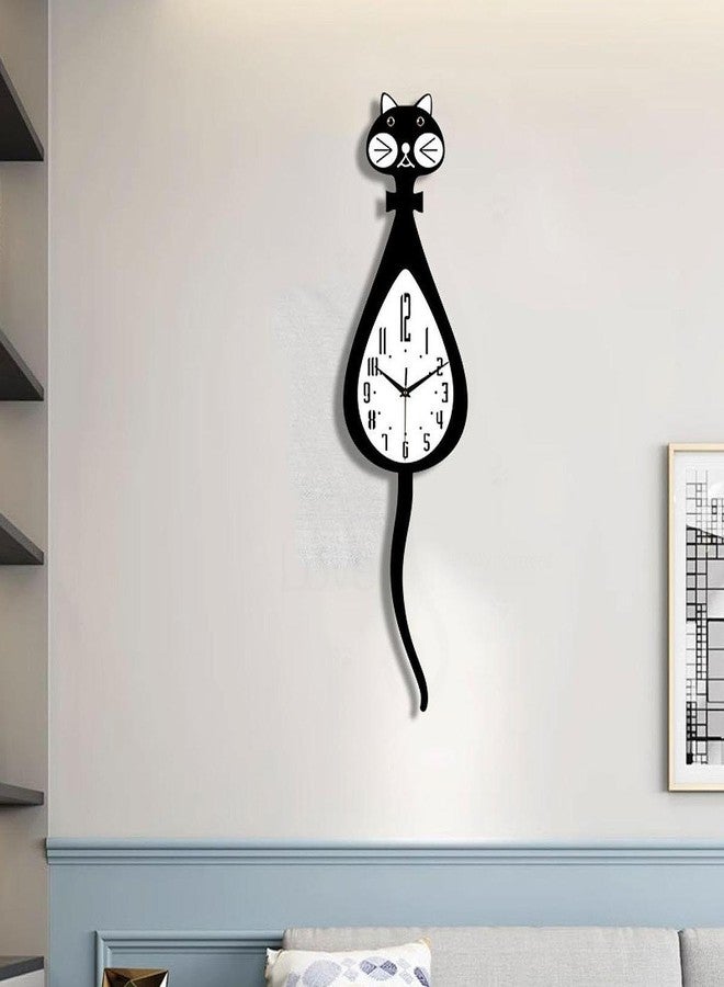 KiBcsLic Cat Shaped Wall Clock with Pendulum Practical Decor Low Noise Hanging Clock for Bedroom Kitchen Room, Straight Tail - Image 3
