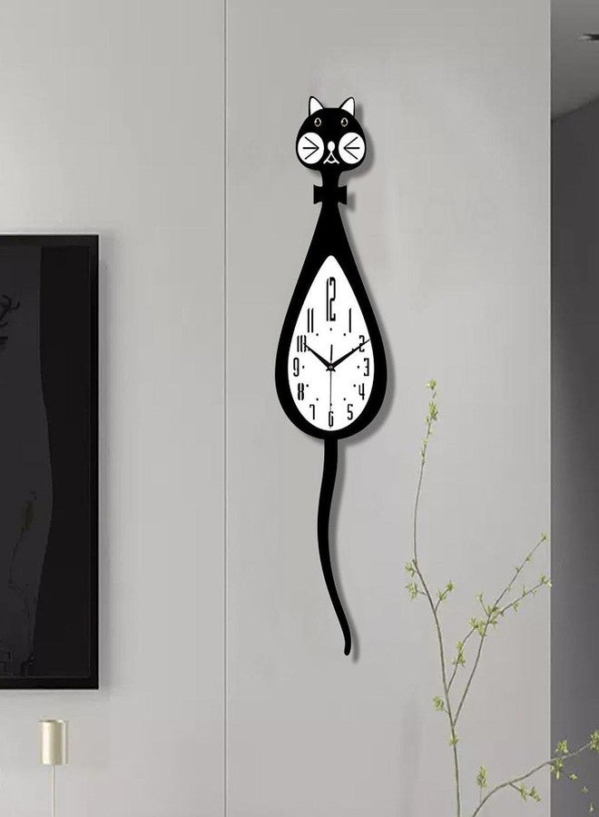 KiBcsLic Cat Shaped Wall Clock with Pendulum Practical Decor Low Noise Hanging Clock for Bedroom Kitchen Room, Straight Tail - Image 5