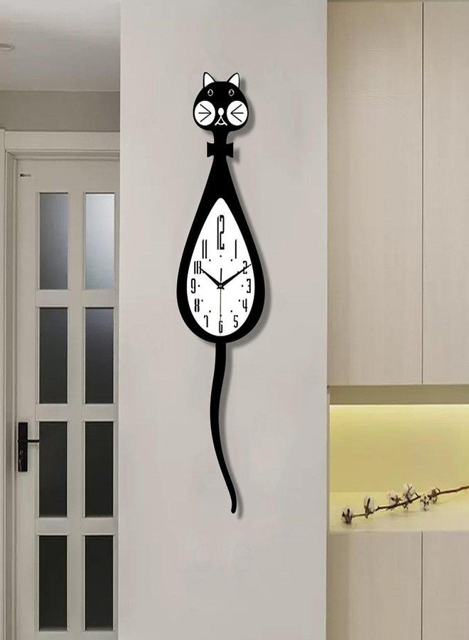 KiBcsLic Cat Shaped Wall Clock with Pendulum Practical Decor Low Noise Hanging Clock for Bedroom Kitchen Room, Straight Tail - Image 4