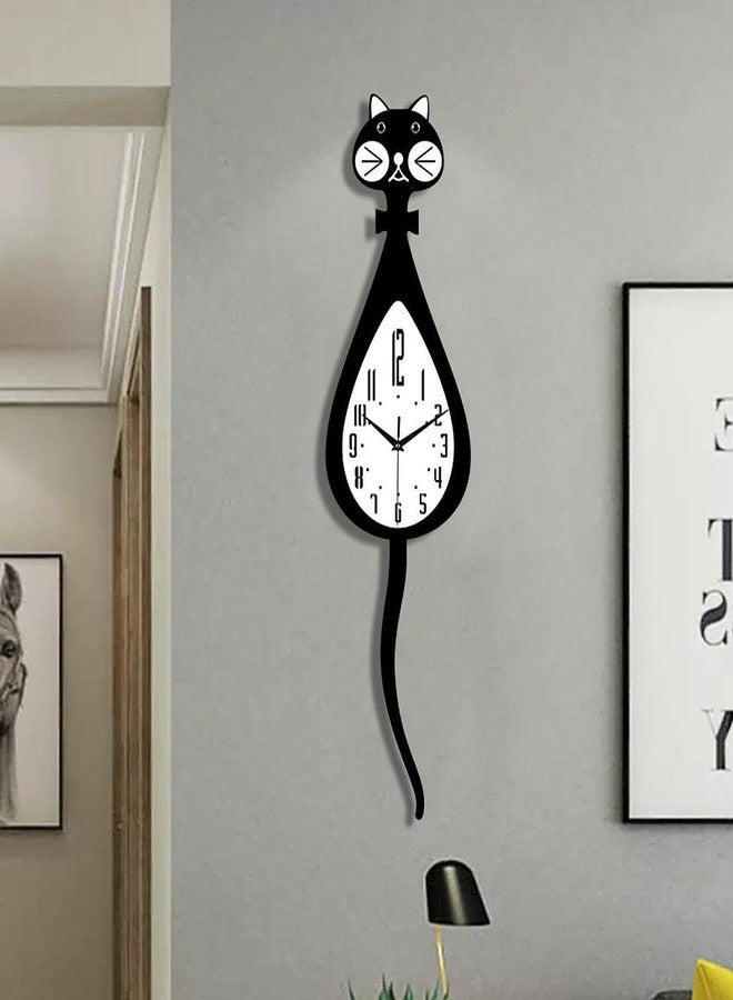KiBcsLic Cat Shaped Wall Clock with Pendulum Practical Decor Low Noise Hanging Clock for Bedroom Kitchen Room, Straight Tail - Image 2