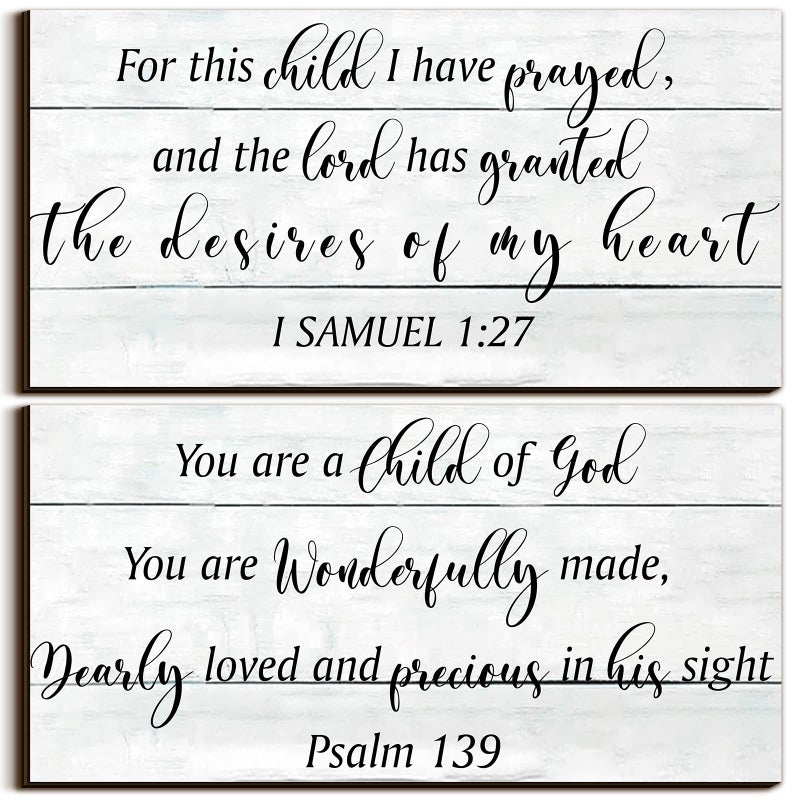 Yookeer 2 Pcs Wood Nursery Wall Decor for Girls Boys Baby Girl Room Decor Nursery Christian Wall Art This Child I Have Prayed Bible Quote Hanging Sign for Kids Home 12 x 6 InchRetro