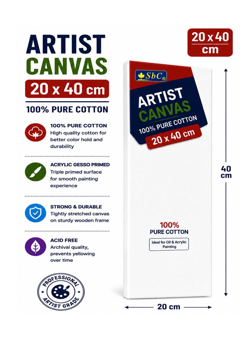 SBC 1-Piece Pure Cotton Artist Canvas Board 20x40cm Size - Image 1