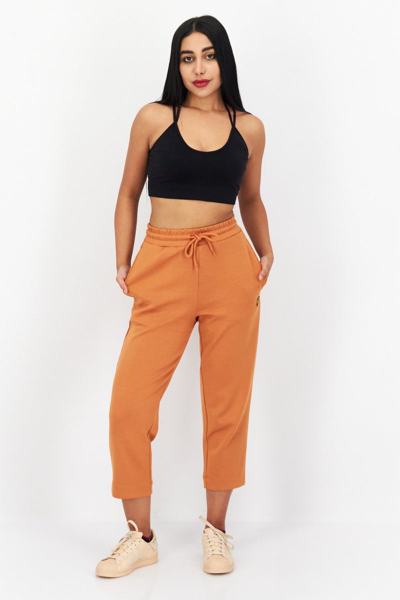 Lyle & Scott Women Drawstring Brand Logo Tapered Pants, Brown - Image 3