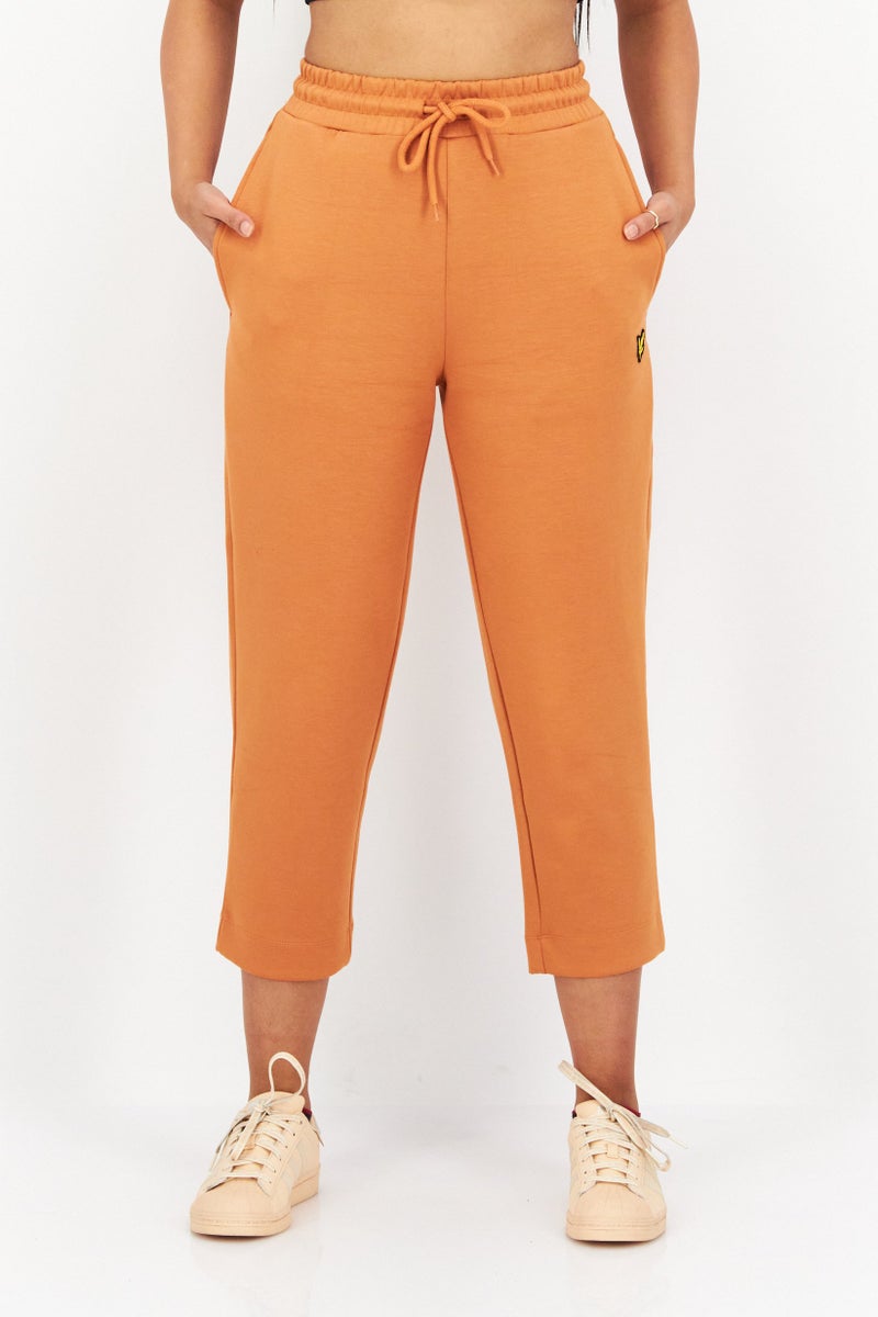 Lyle & Scott Women Drawstring Brand Logo Tapered Pants, Brown - Image 1