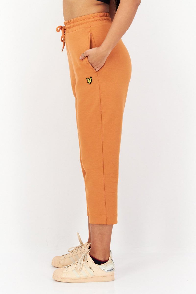 Lyle & Scott Women Drawstring Brand Logo Tapered Pants, Brown - Image 2