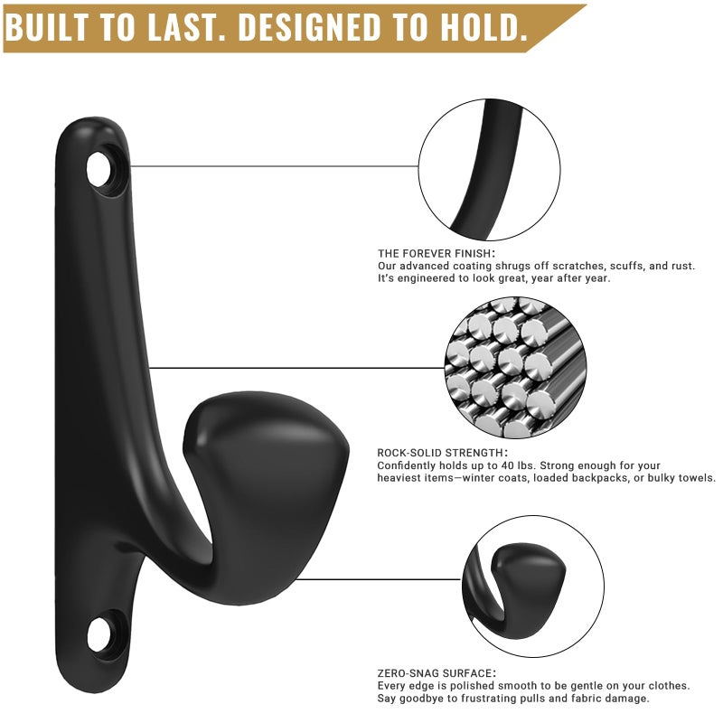 Tebgeag 10 Pack Wall Hooks for Hanging, Heavy Duty Metal Coat Hooks Wall Mount, Easy to Install Black Hooks for Entryway, Bathroom, Towels, Robes, Backpacks - Image 4