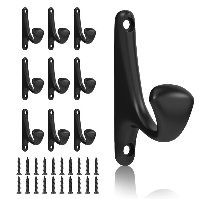 Tebgeag 10 Pack Wall Hooks for Hanging, Heavy Duty Metal Coat Hooks Wall Mount, Easy to Install Black Hooks for Entryway, Bathroom, Towels, Robes, Backpacks - Image 1