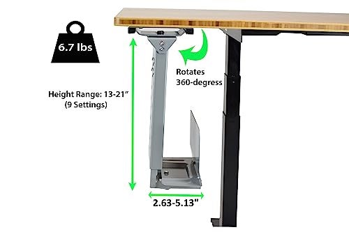 Uncaged Ergonomics CPU1 Adjustable Under Desk Computer Mount, 360⁰ Swivel Steel CPU Holder PC Holder Under Desk Mount PC Tower Stand for Office - Image 4