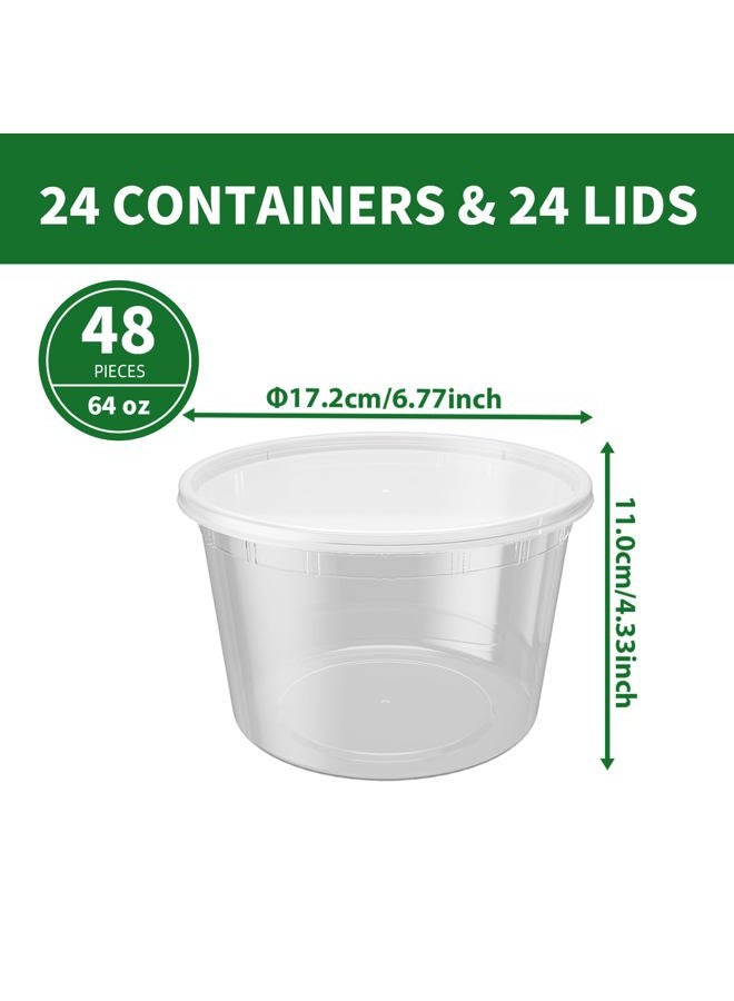 APSIC Plastic Deli Containers with Lids, 24 Sets 64oz Leakproof Soup Storage Containers for Restaurant, Round Takeout Deli Cups for Food Slime Meal Prep Leftover, BPA Free, Microwave/Freezer Safe - Image 2