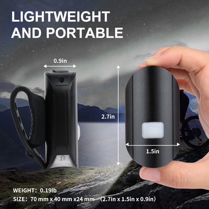 Favorbrite مجموعة أضواء الدراجة 1500 لومن مصباح أمامي وخلفي قابل لإعادة الشحن عبر USB مقاوم للماء 5 أوضاع إضاءة تناسب الدراجات على الطرق والجبال (أسود أنيق) - Image 3