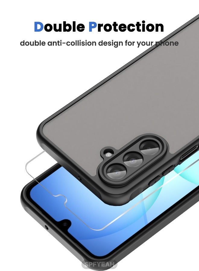 SPFYEAH [2-in-1] Samsung Galaxy A17 Case with HD Tempered Glass Screen Protector, Four Corners Airbag Shockproof Drop Proof Case, Slim Skin Friendly Frosted Phone Case for Samsung A17 6.7 inch (Black, 1+1 Pack) - Image 5