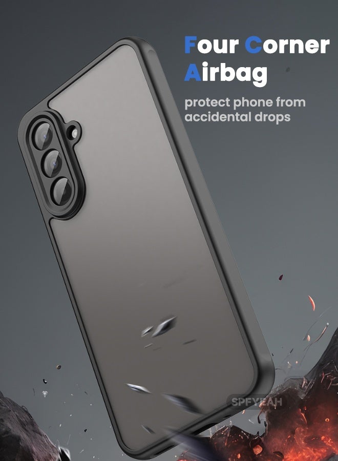 SPFYEAH [2-in-1] Samsung Galaxy A17 Case with HD Tempered Glass Screen Protector, Four Corners Airbag Shockproof Drop Proof Case, Slim Skin Friendly Frosted Phone Case for Samsung A17 6.7 inch (Black, 1+1 Pack) - Image 4