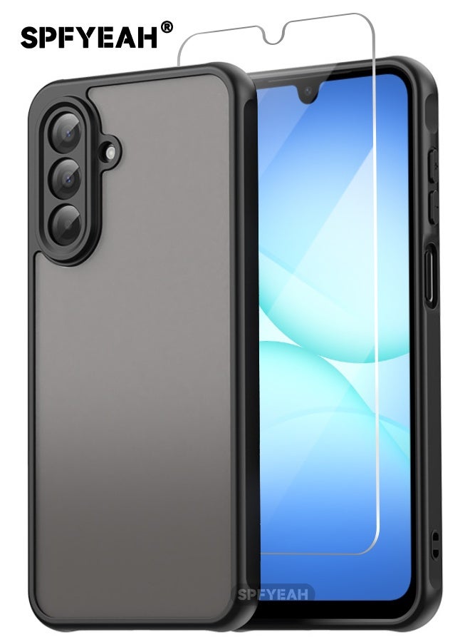 SPFYEAH [2-in-1] Samsung Galaxy A17 Case with HD Tempered Glass Screen Protector, Four Corners Airbag Shockproof Drop Proof Case, Slim Skin Friendly Frosted Phone Case for Samsung A17 6.7 inch (Black, 1+1 Pack) - Image 1