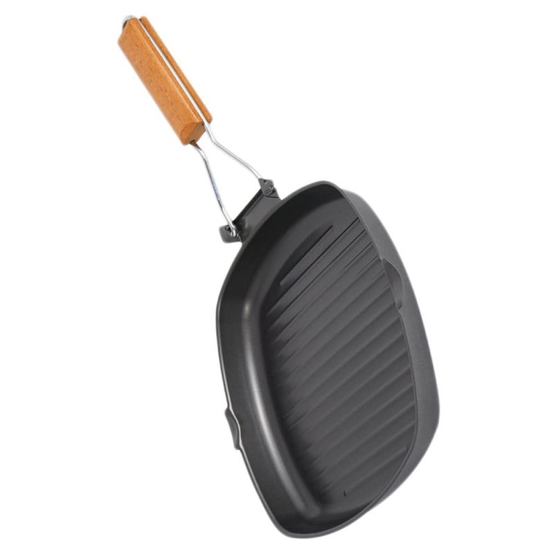Portable Cast Iron BBQ Pan Foldable Frying Pan With Wooden Handle For Outdoor Camping Size 20cm - Image 2