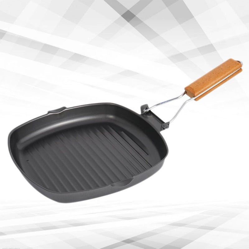 Portable Cast Iron BBQ Pan Foldable Frying Pan With Wooden Handle For Outdoor Camping Size 20cm - Image 4
