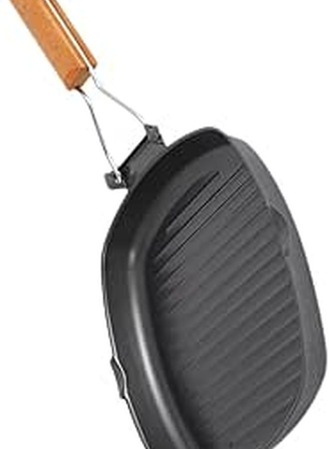 Portable Cast Iron BBQ Pan Foldable Frying Pan With Wooden Handle For Outdoor Camping Size 20cm - Image 1