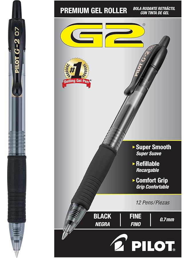 PILOT G2 Premium Gel Roller Pens Fine Point 0.7 Mm Black Pack Of 12 Dozen Box - Image 1