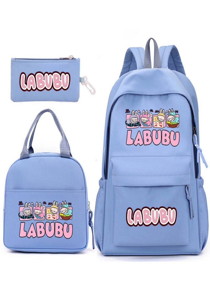 Labubu Children Backpack Schoolbag Teen Student School Book bag with Lunch Box Pen Case 3 in 1 for Kids