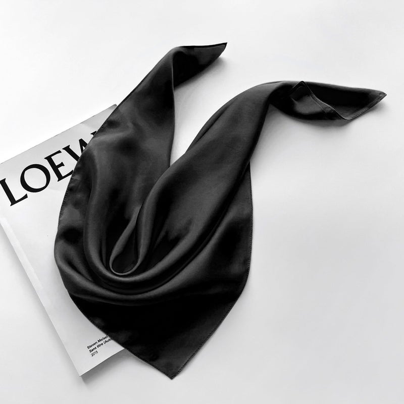 MEISEE Solid Color Mulberry Silk Scarf 20" Square Scarf Neck Scarf Hair Head Breathable Lightweight for Women Gift Packed (black) - Image 3