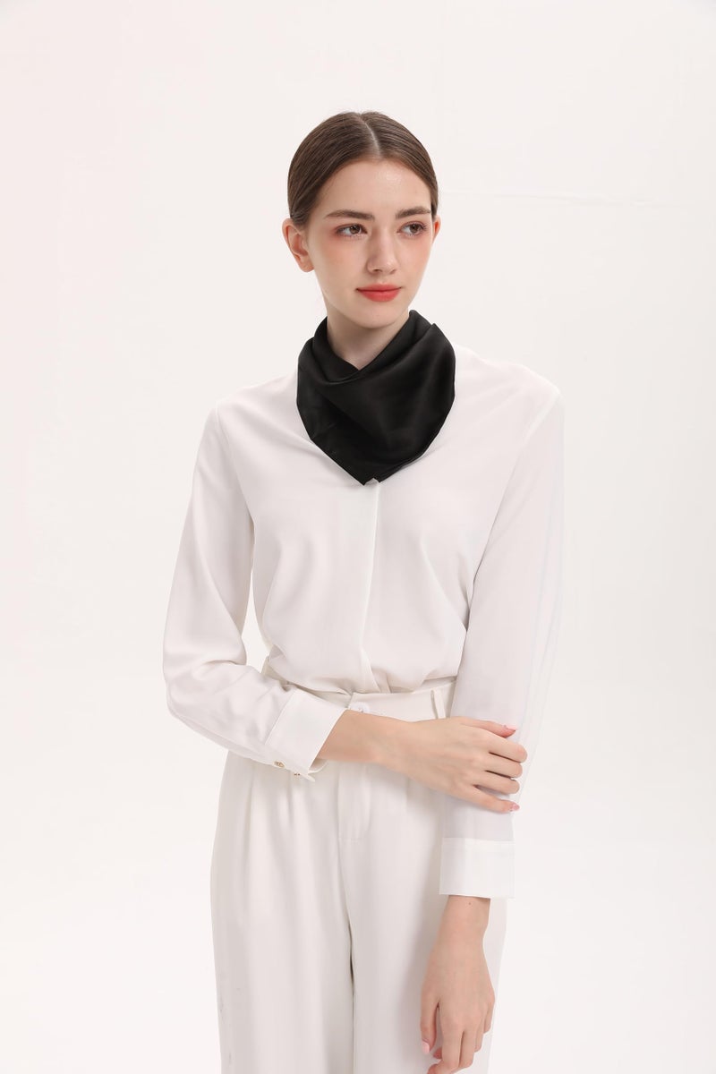 MEISEE Solid Color Mulberry Silk Scarf 20" Square Scarf Neck Scarf Hair Head Breathable Lightweight for Women Gift Packed (black) - Image 4