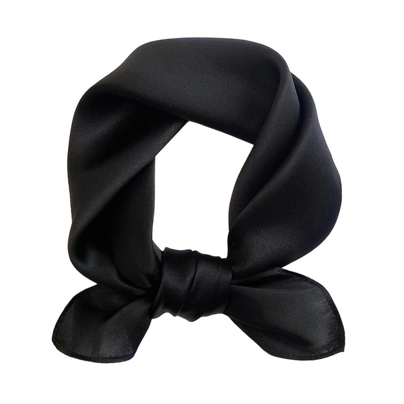 MEISEE Solid Color Mulberry Silk Scarf 20" Square Scarf Neck Scarf Hair Head Breathable Lightweight for Women Gift Packed (black) - Image 1