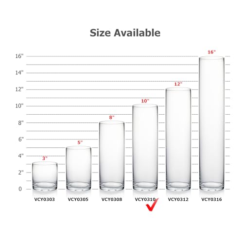 WGVI Quality Thick Weighted Clear Cylinder Glass Vases, 3" W x 10" H, Flower Bud Vase Skinny Narrow Floral Bouquet Container for Wedding Centerpieces Tabletop Pen Brush Holder, 1 Piece - Image 3