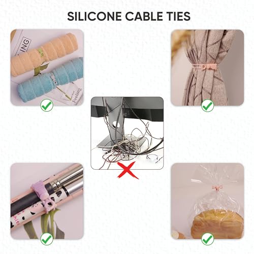 365Home 50-Pack Silicone Cable Ties Reusable, Rubber Cable Ties Cord Organizer Electronic Accessories in Home,Office,Kitchen,School,Travel - Image 2