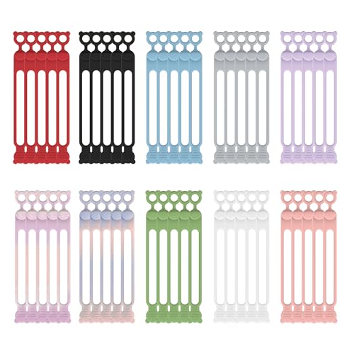 365Home 50-Pack Silicone Cable Ties Reusable, Rubber Cable Ties Cord Organizer Electronic Accessories in Home,Office,Kitchen,School,Travel - Image 1