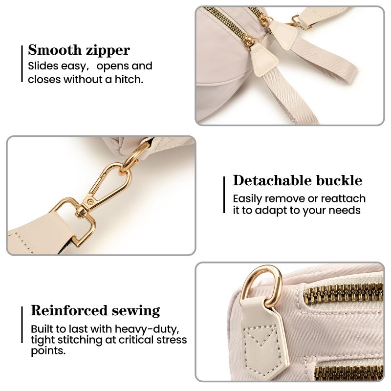 kuifang Nylon Crossbody Bags Bum Bag for Women Large Sling Bag Purse with Adjustable Strapï¼ˆBeigeï¼‰ - Image 5