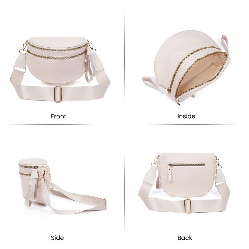 kuifang Nylon Crossbody Bags Bum Bag for Women Large Sling Bag Purse with Adjustable Strapï¼ˆBeigeï¼‰ - Image 4