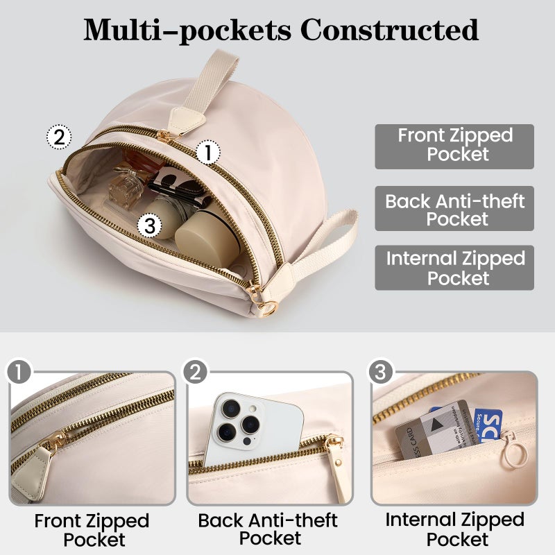 kuifang Nylon Crossbody Bags Bum Bag for Women Large Sling Bag Purse with Adjustable Strapï¼ˆBeigeï¼‰ - Image 3