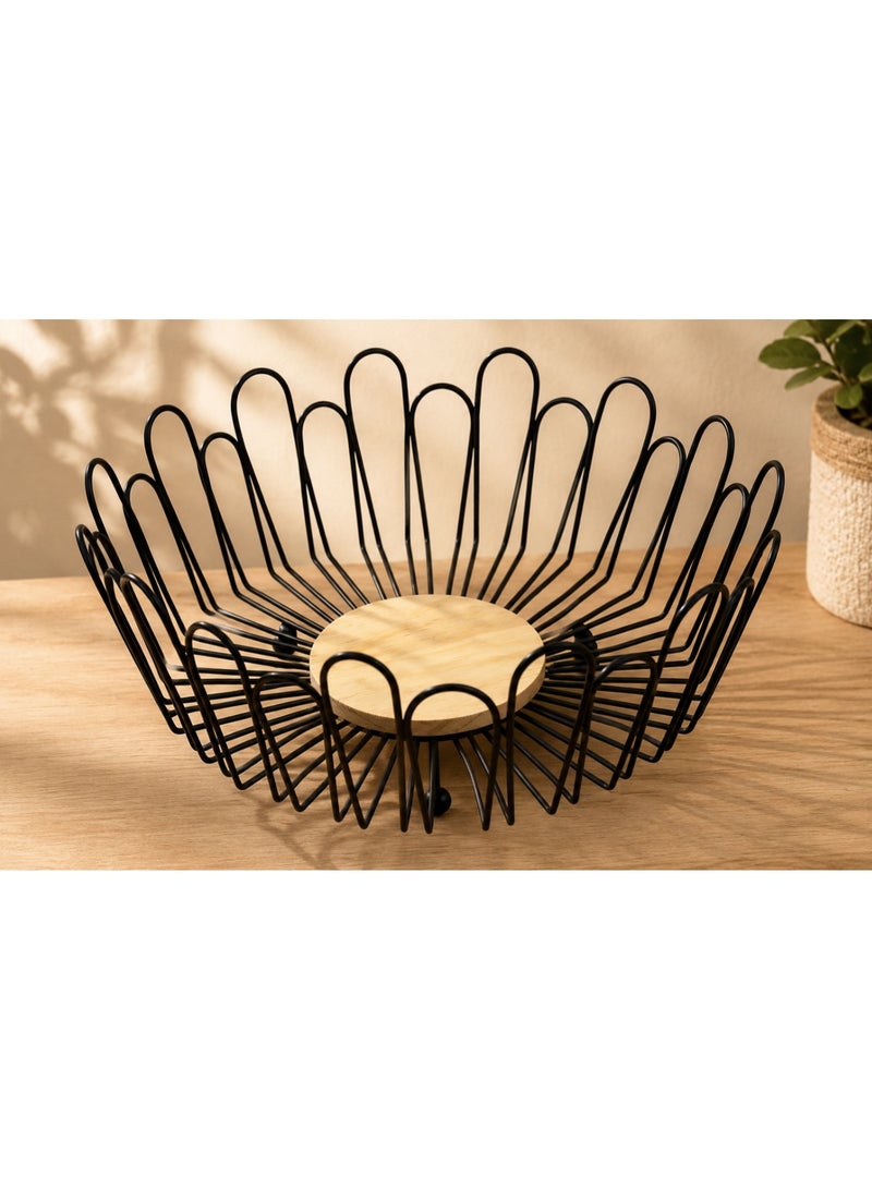 Modern Metal Fruit Basket with Wooden Base