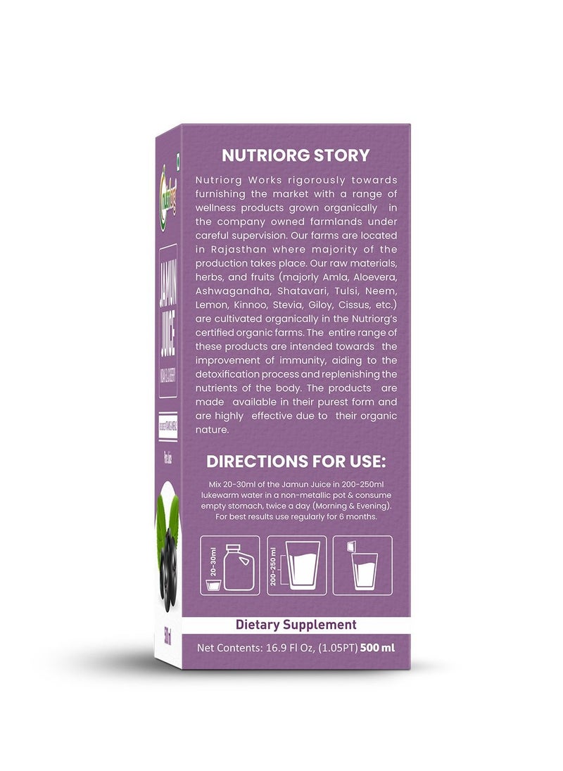 nutriorg Jamun Juice 500 ml, Controls Blood Sugar Level, Purifies Blood, Diabetes Care Juice, 100% Natural And Detox Juice  - Image 3