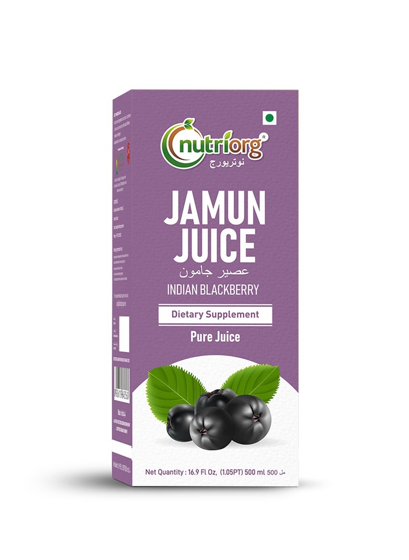 nutriorg Jamun Juice 500 ml, Controls Blood Sugar Level, Purifies Blood, Diabetes Care Juice, 100% Natural And Detox Juice  - Image 1
