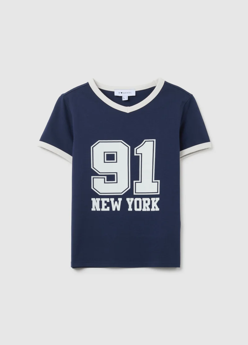 او في اس BLUE STRETCH COTTON T-SHIRT REGULAR FIT