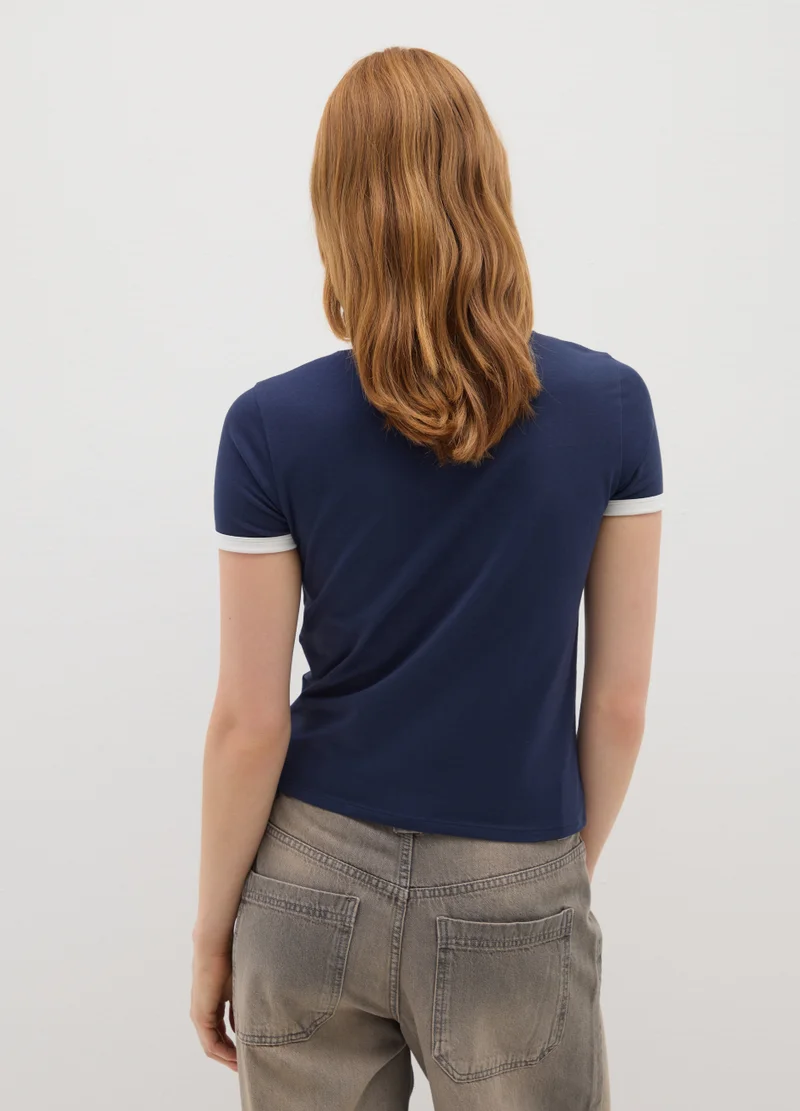 او في اس BLUE STRETCH COTTON T-SHIRT REGULAR FIT