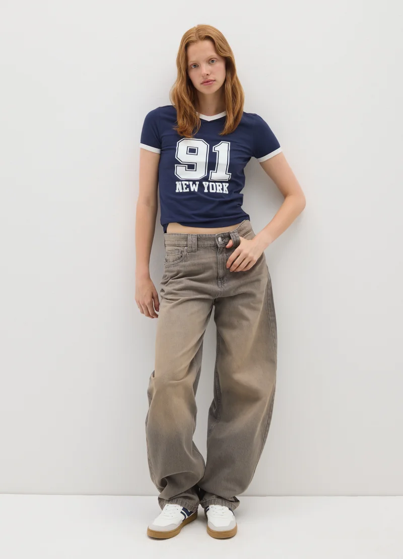 او في اس BLUE STRETCH COTTON T-SHIRT REGULAR FIT