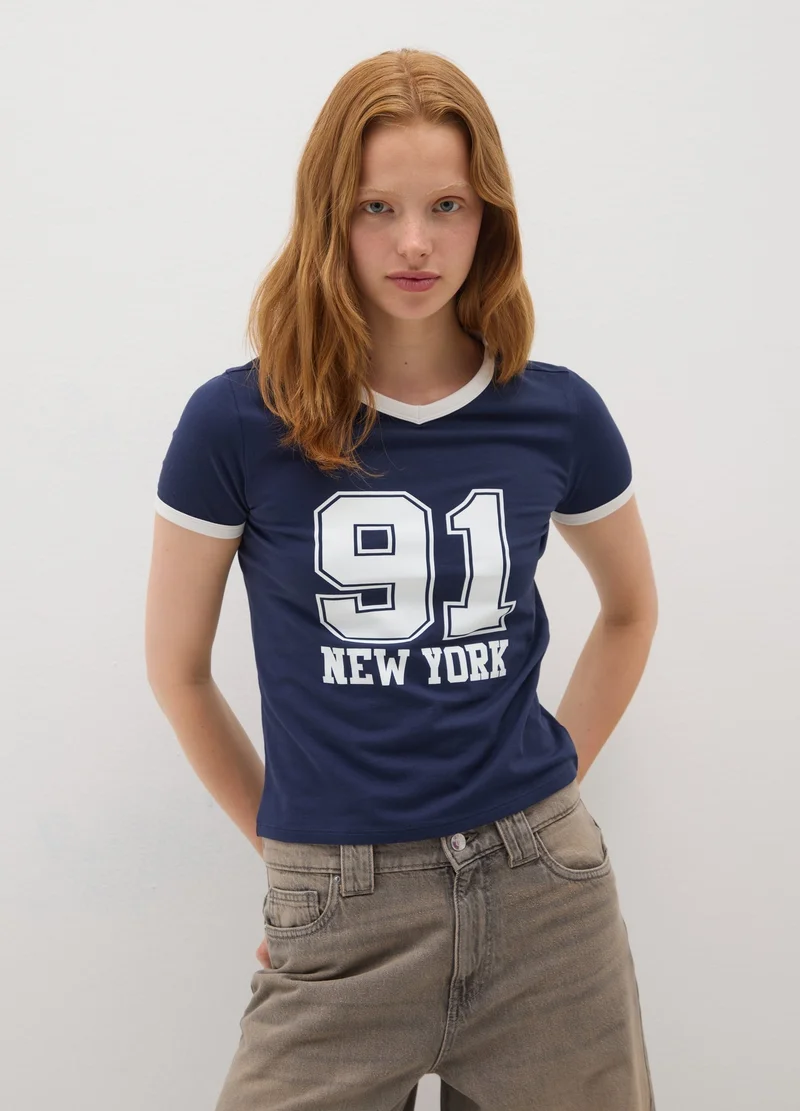 Ovs BLUE STRETCH COTTON T-SHIRT REGULAR FIT