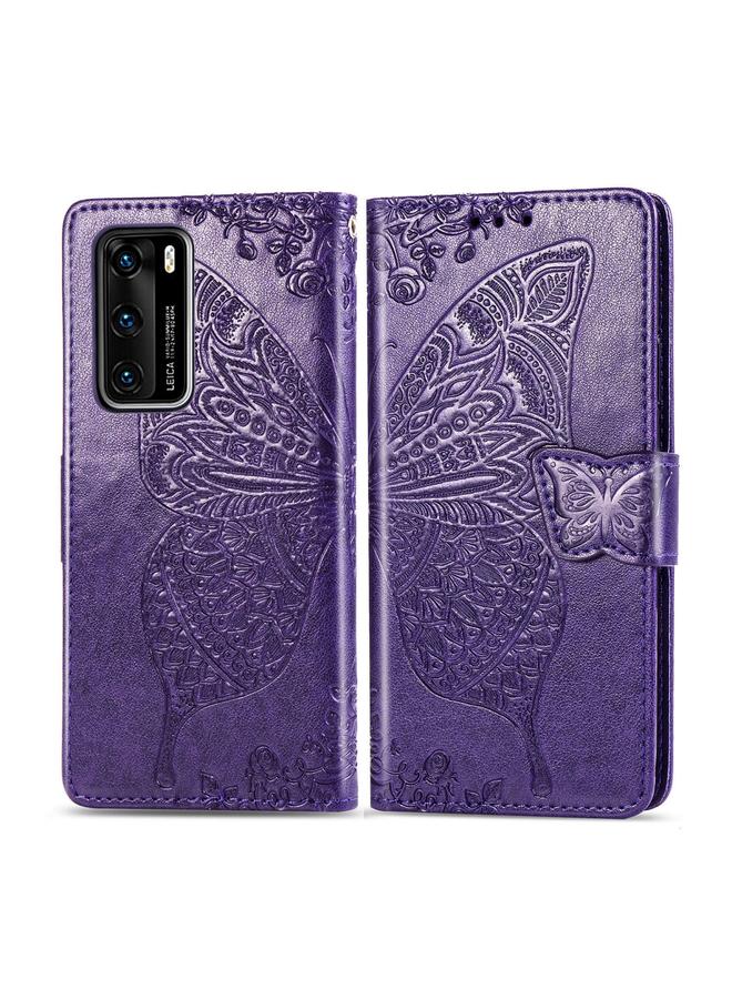 Zaboon Case For Huawei P40 Butterfly Love Flower Embossed Horizontal Flip Leather Case with Bracket / Card Slot / Wallet / Lanyard - Image 1