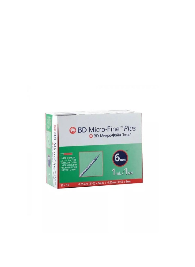 BD Micro-Fine Plus Insulin 1ml Syringe 31Gx6mm 100pcs 
