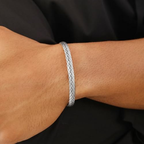ZAVYA 925 Sterling Silver Minimal Modern Rhodium Plating Cuff Bracelet | Gift for Men and Boys | With Certificate of Authenticity and 925 Hallmark - Image 4