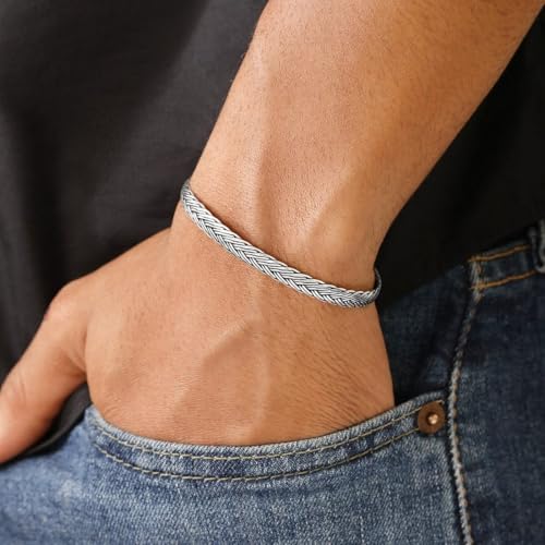 ZAVYA 925 Sterling Silver Minimal Modern Rhodium Plating Cuff Bracelet | Gift for Men and Boys | With Certificate of Authenticity and 925 Hallmark - Image 2
