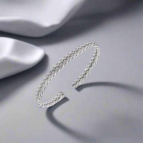 ZAVYA 925 Sterling Silver Minimal Modern Rhodium Plating Cuff Bracelet | Gift for Men and Boys | With Certificate of Authenticity and 925 Hallmark - Image 3