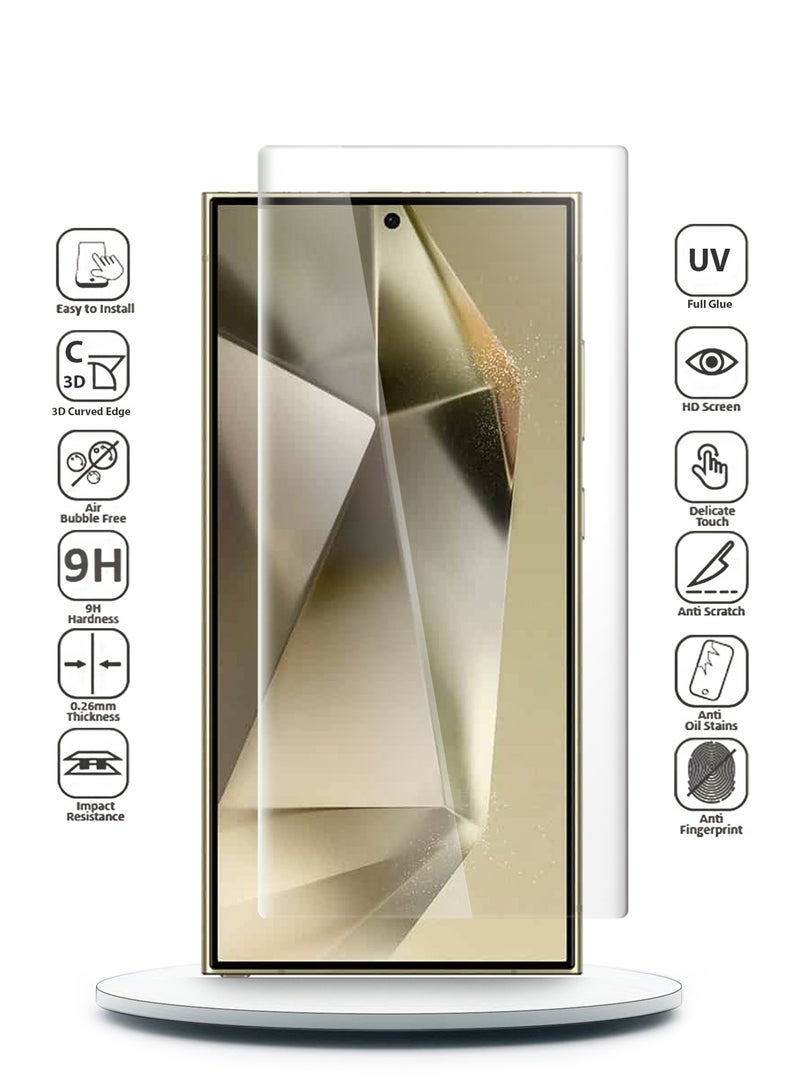 Wtech Samsung Galaxy S24 Ultra 5G 2024 Premium Curved Edges UV Full Glue Full Cover Tempered Glass Screen Protector (MSGUCN) - Clear - Image 2