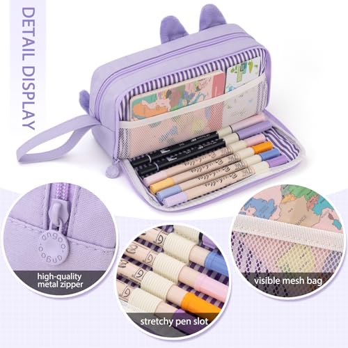 CICIMELON Cartoon Pencil Case, Large Capacity Pen Pouch with Embroidered Animal Design, School Supplies Bag for Kids, Teens, Students (Purple Koala) - Image 4
